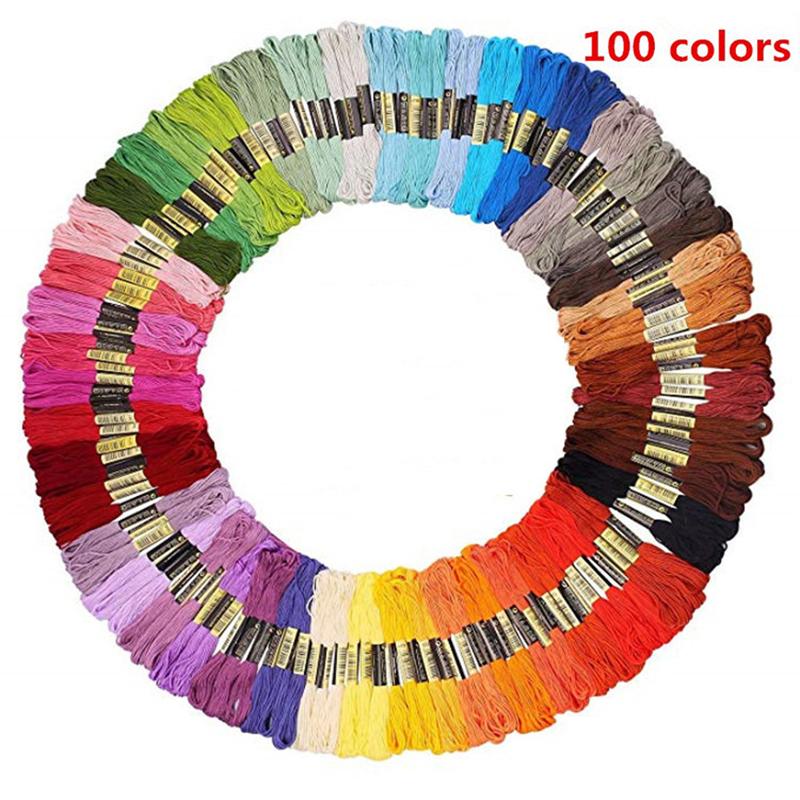 Hilo de bordado liso 50-200colores, costura de punto de cruz, hilo de algodón: 100Colors
