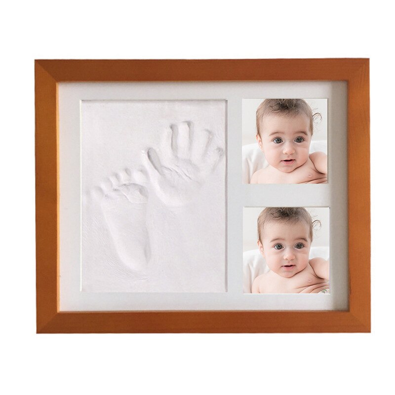 Baby håndaftryk fodaftryk foto billedramme sæt baby lerforme nyfødte børn gør det selv souvenir: Mørkebrun