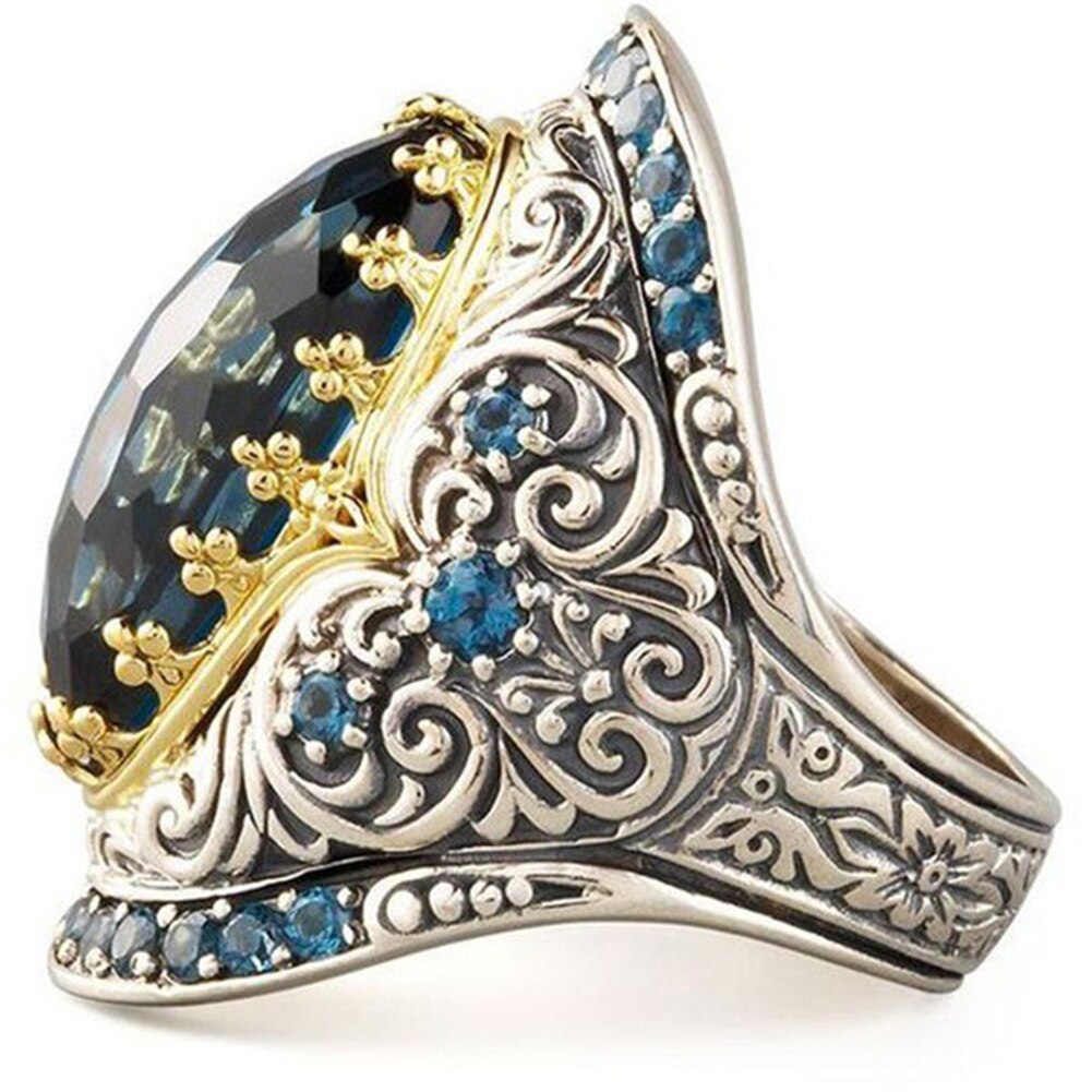 Vrouwen Vintage Blauwe Ringen Strass Bruiloft Engagement Finger Ring Mannen Ring Boho Grote Ovale Partij Sieraden