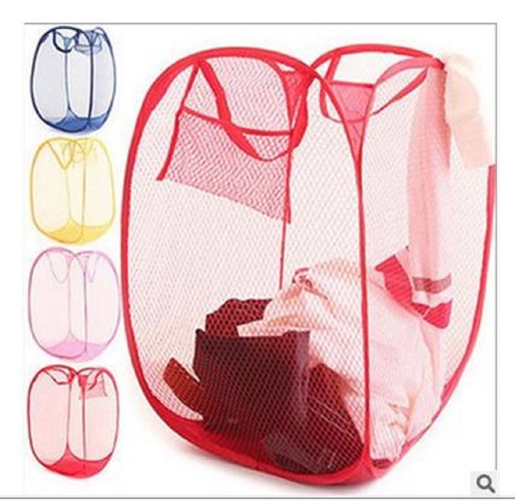 Tela de malla de nailon de Color caramelo para niños, cesta de lavandería grande plegable, bolsa de ropa sucia para el hogar, organización de almacenamiento, 1 ud.