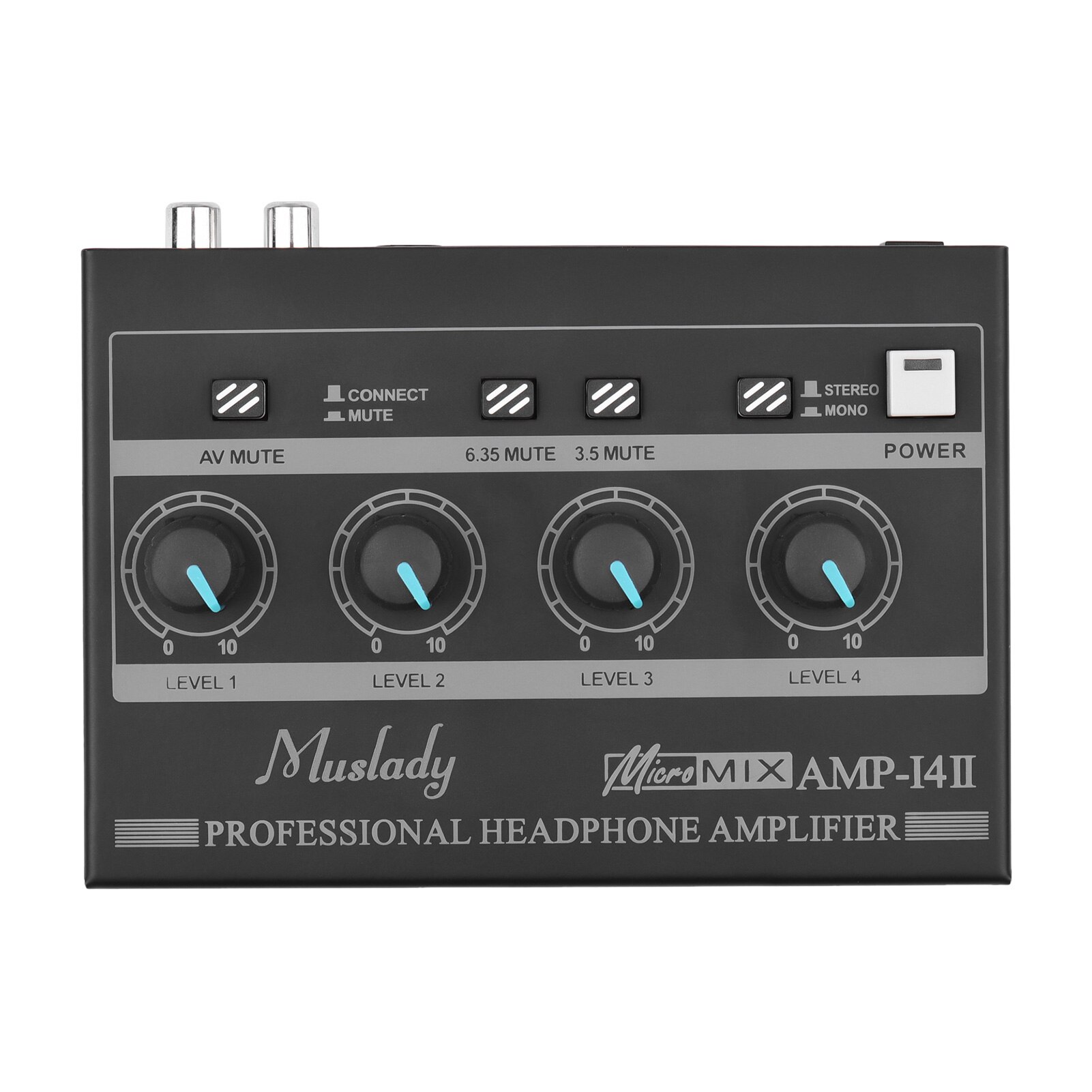 Muslady AMP-14 4-Channel Headphone Amplifier Compact Stereo Headphone Amp with RCA/6.35mm/3.5mm Input Volume Control