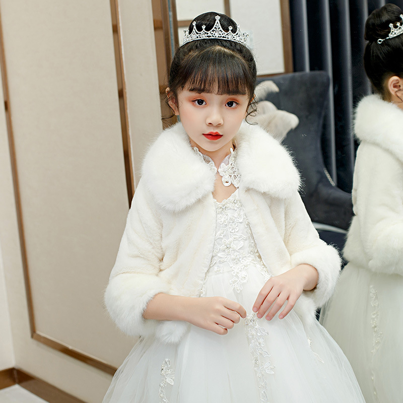 Enfants fourrure boléro pour filles fête bal fausse fourrure veste haussement d'épaules blanc Frower filles boléro fourrure Cape châle mariage veste