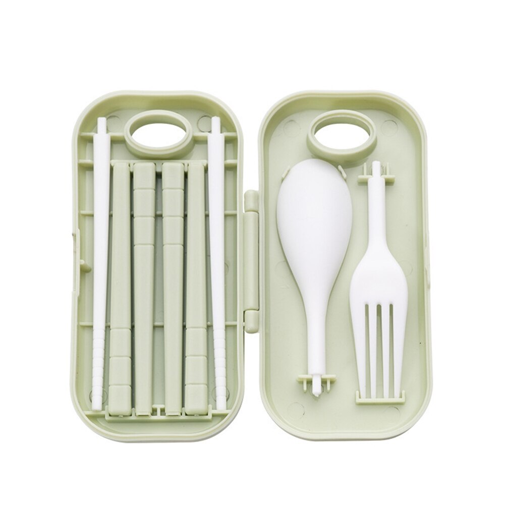 Couverts de voyage Bento baguettes fourchette cuillère pliable ensemble avec boîte de rangement: green