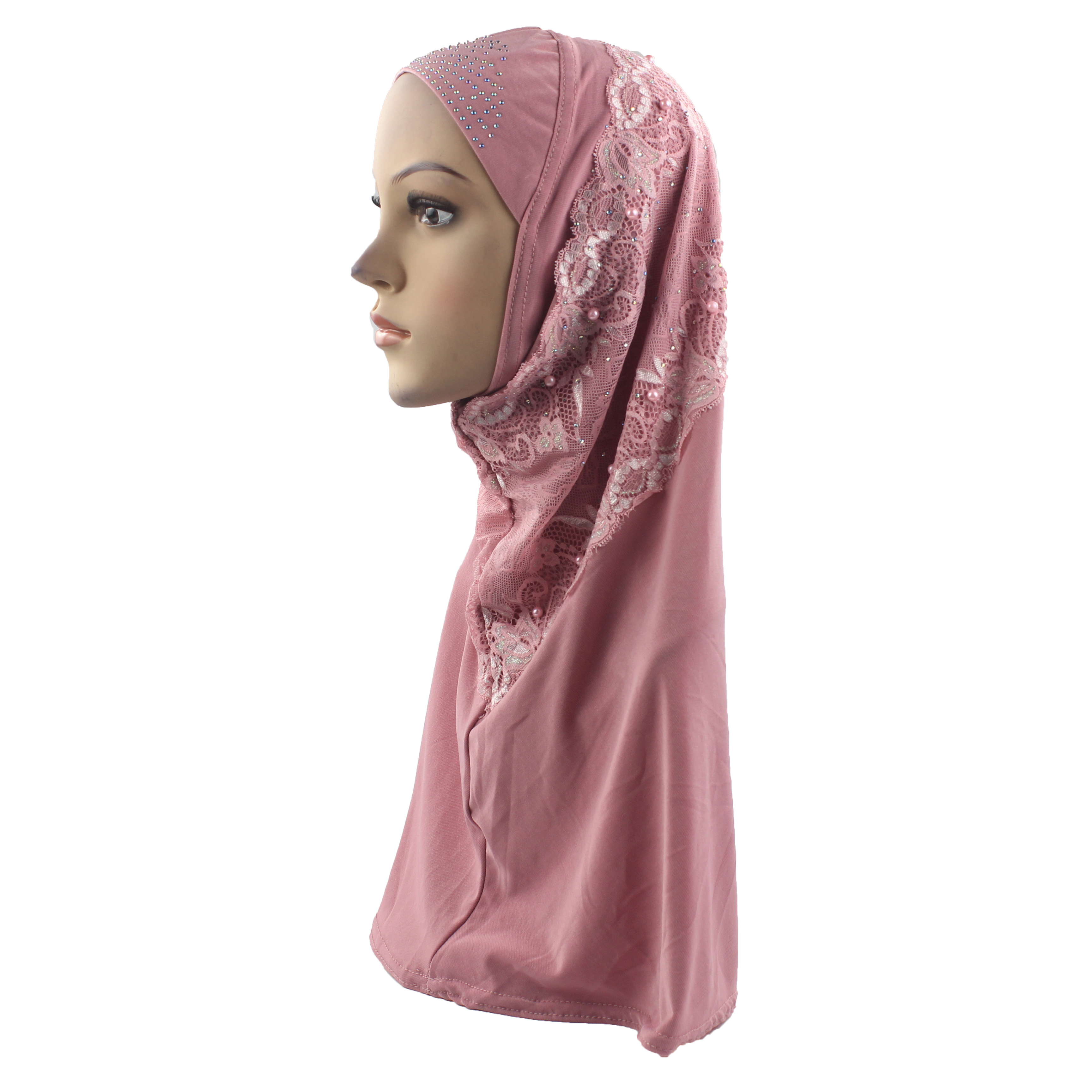 Muslimske kvinder piger hijab islam tørklæde amira håndlavet perle lille diamant blonde patchwork blød stretch