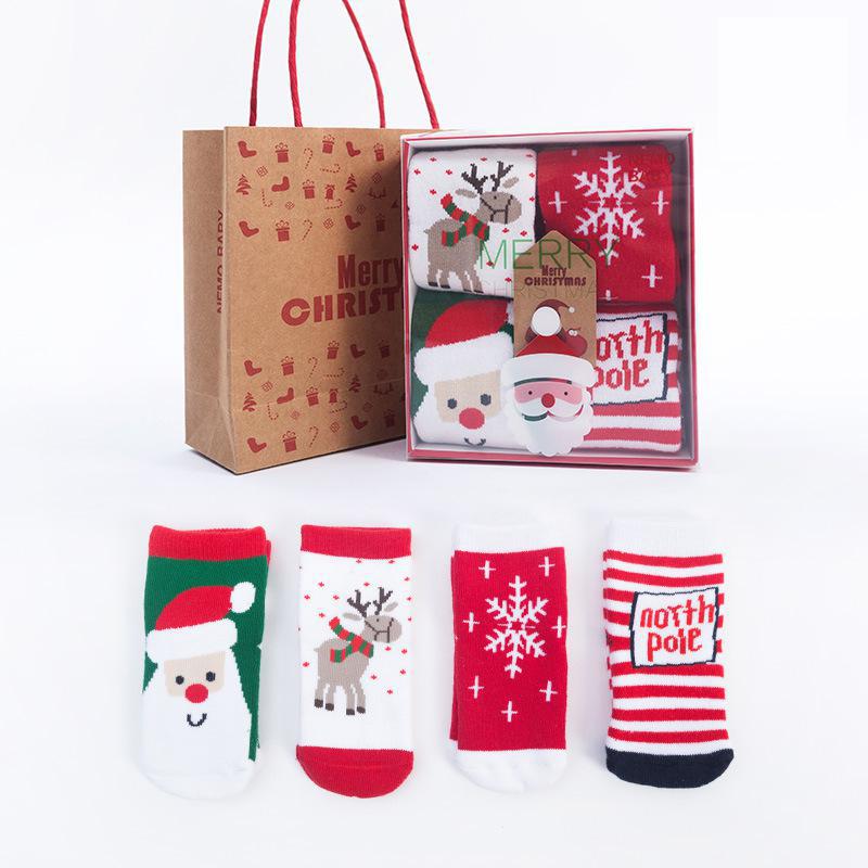Herfst En Winter Baby Kleding Voor Meisjes Kerst Kinderen Sokken Verdikte Katoen Jongens Sok Cartoon Zuigelingen 4 Pairs/Een doos: c / L(6-10y)