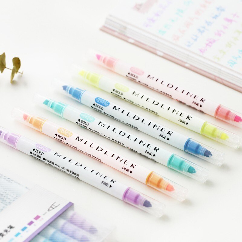 Huiqin 12 kpl/setti söpö kaksipäinen fluoresoiva kynä mildliner korostuskynät värimerkki kynä koulutarvikkeet kawaii