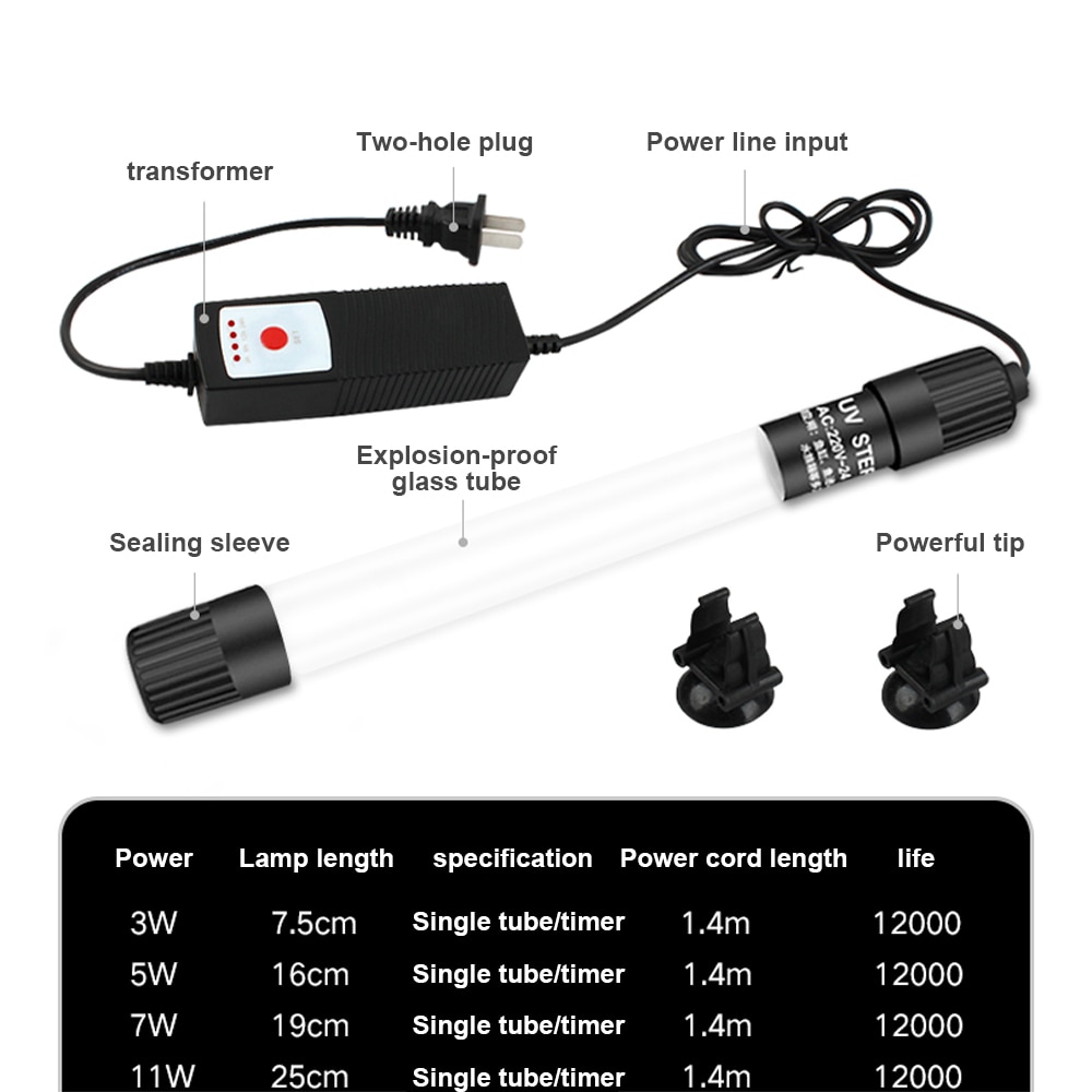 Aquarium UV Lights Sterilization / Clean Water / Algae Removal UV Lamp Aquarium Lighting Single Tube / Timer Fish Tank UV Lamp