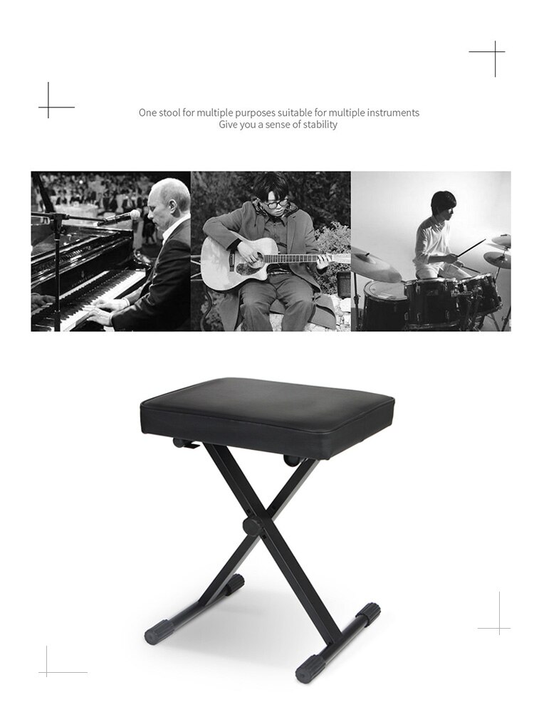5 Core Padded Adjustable Piano Bench – 3" Cushion – 17"-22" Height – Black (KBB H-ADJ BLK)