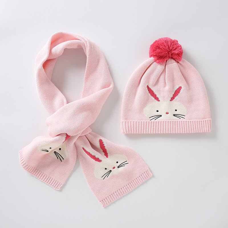 Pigehue tørklæde sæt vinter strik hue efterår pink bomuld varm pompon kanin dobby skiløb udendørs baby tilbehør