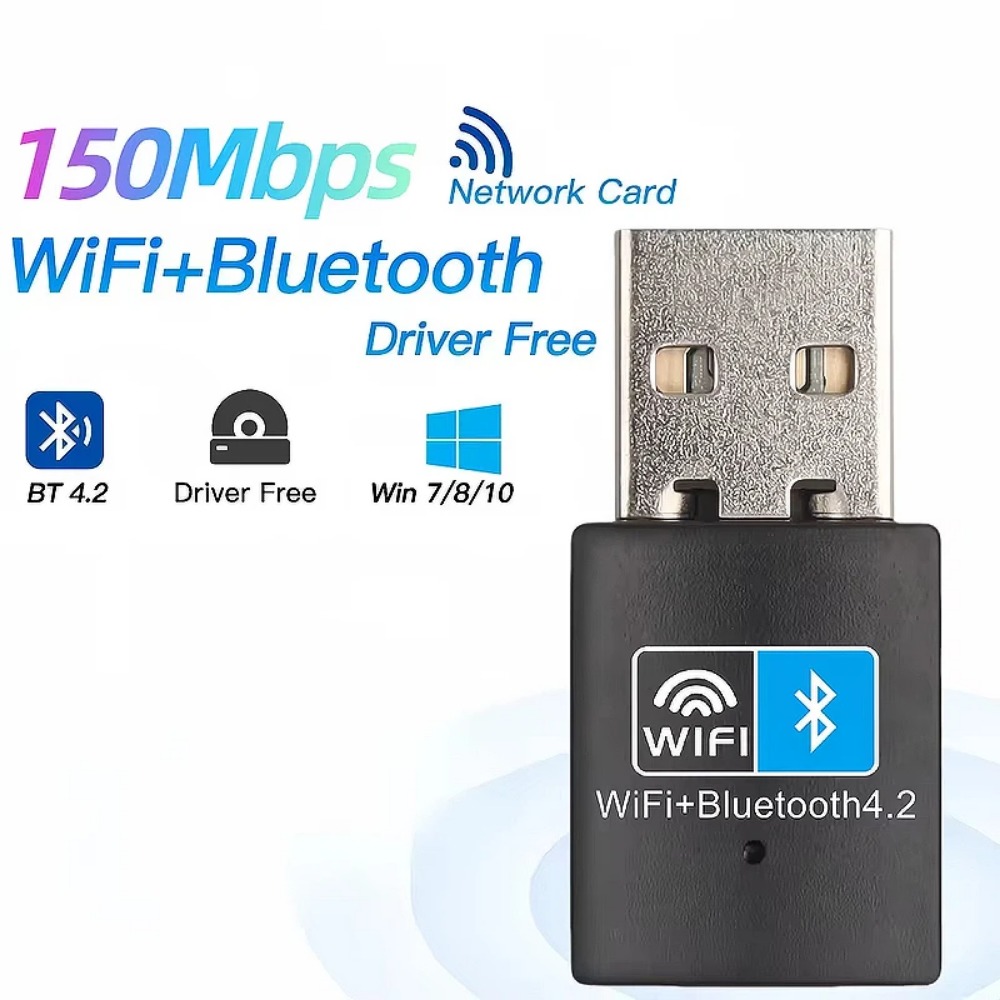 BGGQGG 150Mbps WiFi Bluetooth 4.2-compatible Wireless Adapter USB Adapter 2.4G V4.2 Dongle Network Card for Laptop PC Desktop