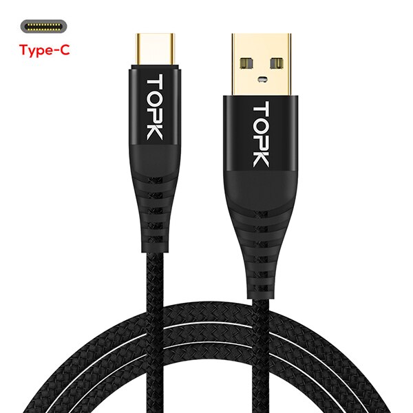 TOPK 3A Quick Charge USB Type C Kabel Voor Xiaom Redmi Note 7 Snelle Opladen Type-C Kabel Voor samsung S9 S10 Plus Mobiele Opladen: Black / 0.5 m