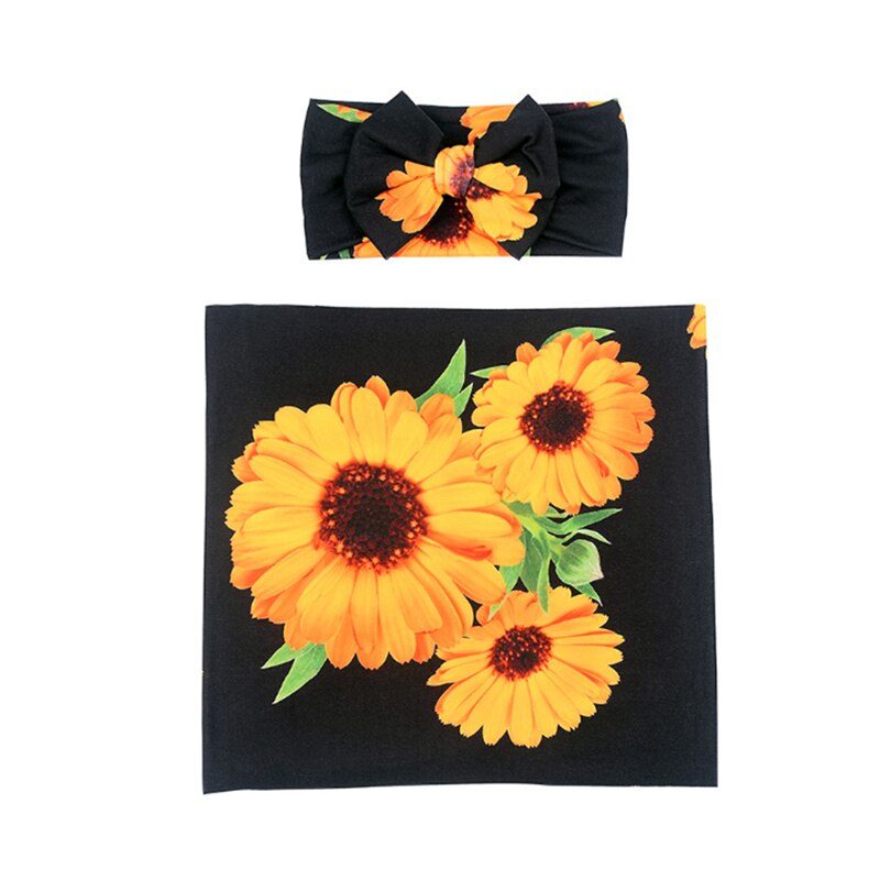 Kleinkind 2 Stück Schlaf wickeln setzt Sonnenblume aufbringen Herbst Frühling Decke Bowknot + Stirnband