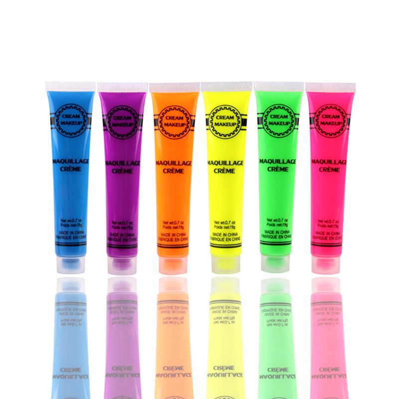 6 Stuks Set Gezicht & Body Verf Neon Glow In The Dark Voor Rave Festival Party