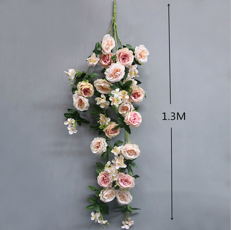 Kunstig blomst vin rose blomst strip kunstige planter blomst væg træ vin plast hjem bryllup dekoration: C