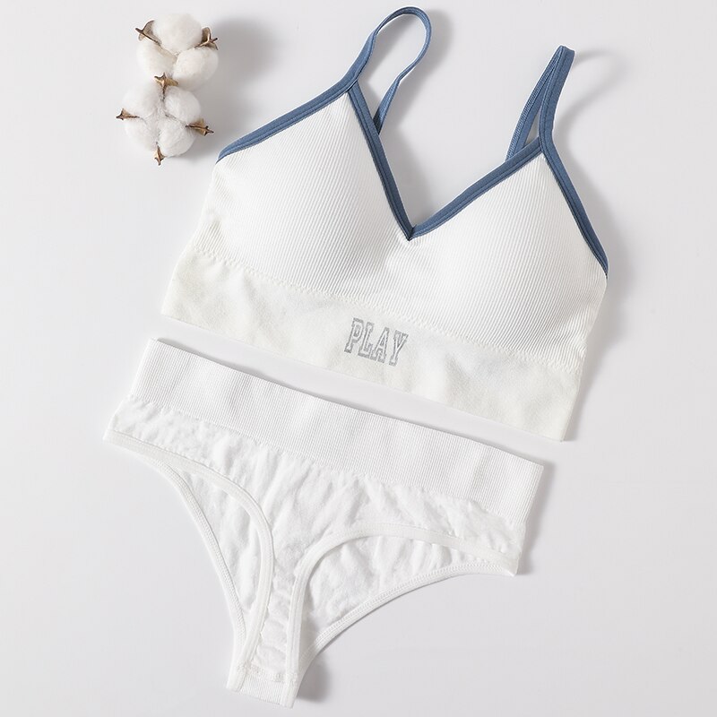 Conjunto de Sujetador deportivo sin costuras para mujer, tangas sexys de tiro alto, bragas sin aros, ropa interior cómoda, lencería femenina: Negro / L