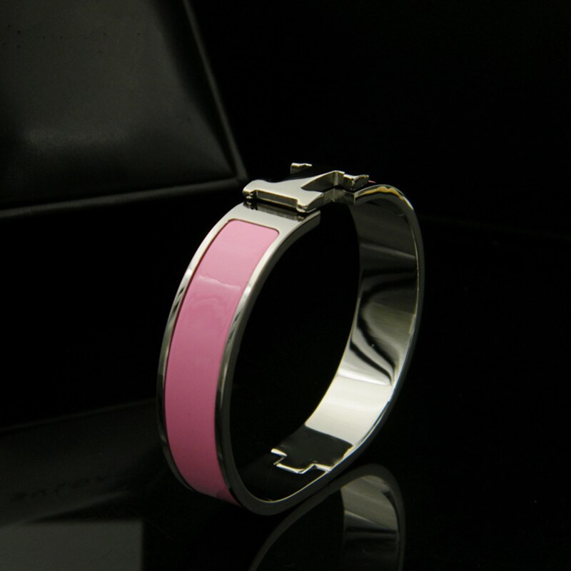 Schmuck H Form Armreifen Berühmte Armreif für Frauen Silber farbe Überzogen Italien armbänder Schmuck 16,5 cm: Silver Pink