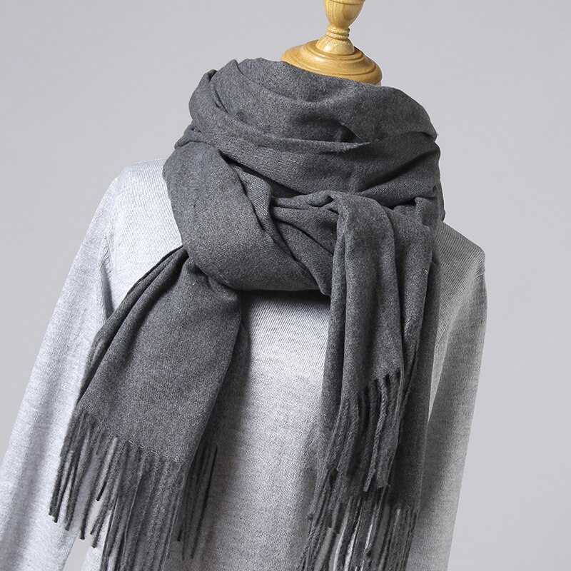 Vinterscarf kvinnor enfärgade sjalar och omslag tjocka varma kashmirliknande halsdukar dam tofsar pashmina echarpe femme