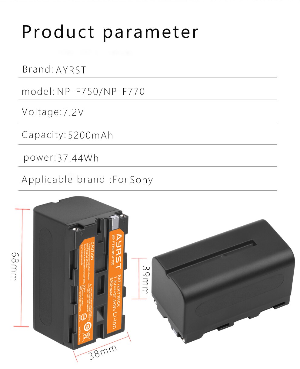 2 Pièces 5200mAh NP-F750 NP F750 NP-F770 NP F770 Li-ion Batterie Pour Appareil Photo Sony NP F970 F960 F550 F570 QM91D CCD-RV100 TRU47E