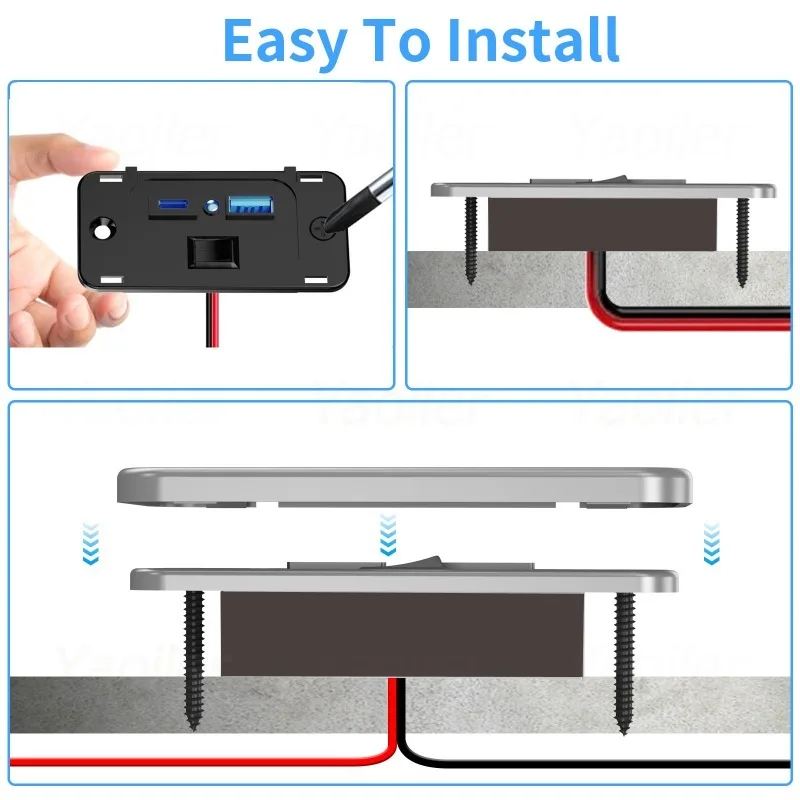 12v usb-pistorasiaa, seinäkiinnitys, 30w usb c- ja  qc 3.0 usb-porttia 18w autolaturipistokesovitin autoon, veneeseen, mönkijään, utv:hen, asuntovaunuun