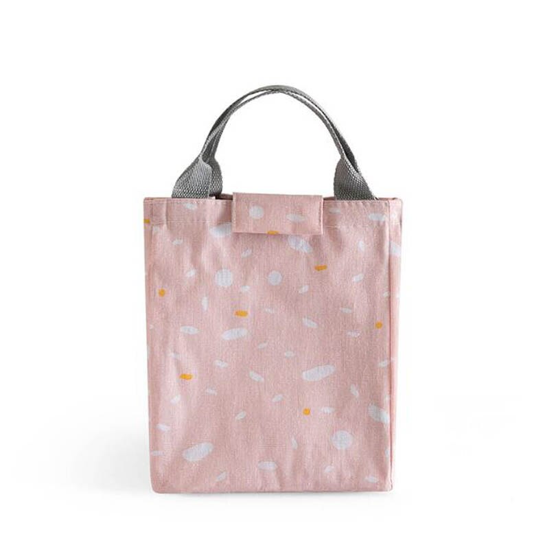 Waterproof Leisure Bag Cooler Lunch Bags Black Dot Pattern Hook Loop Opener Tote kids Warm Keeper Insulation Picnic Lunch Box: Pink