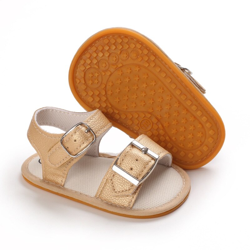 Bebê recém-nascido verão sandálias infantil menino menina sapatos de borracha sola macia antiderrapante da criança primeiro walker bebê berço sapatos 0-18 meses: Gold / 0-6 meses