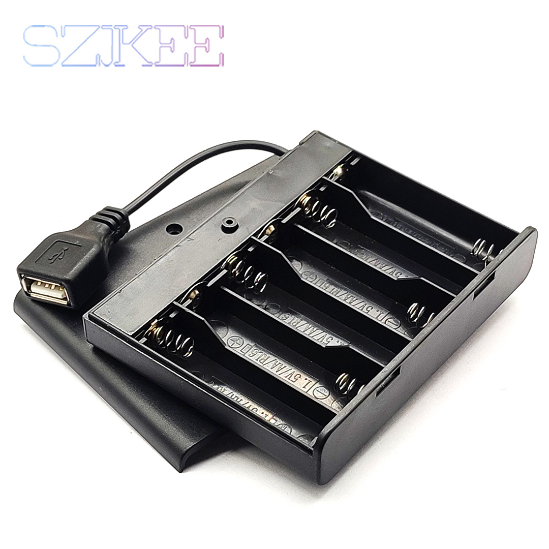 Soporte para pilas AA, caja para pilas AA con puerto de alimentación USB con cubierta y interruptor con ranura 2/3/4/6/8 DIY