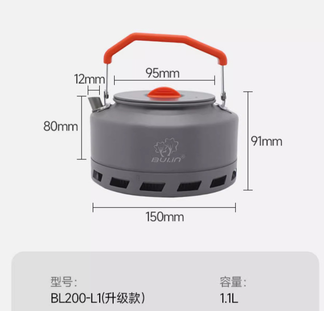 Outdoor Draagbare Snelle Verwarming Camping Waterkoker Bulin BL200 1.1L 1.6L Camping Energiebesparende Ketel Outdoor Thee Koffiepot: Light Grey