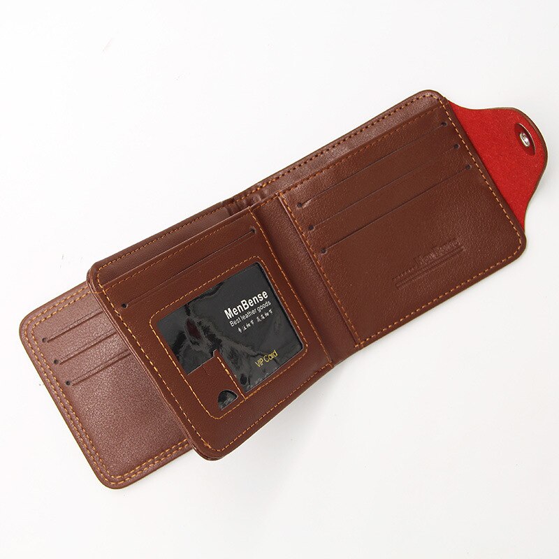 Korean casual men&#39;s wallet Short vertical locomotive British casual multi-function card bag zipper buckle triangle folding