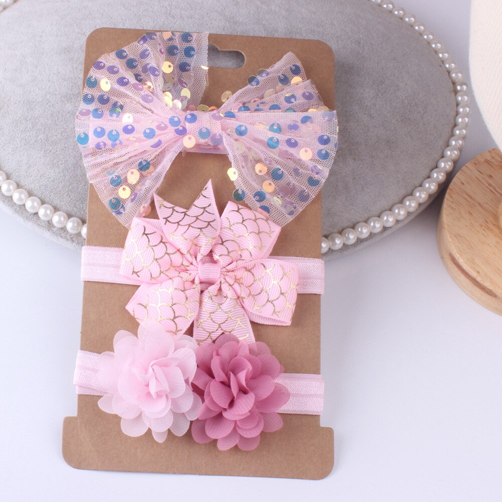 3 sztuk dziecko elastyczny kwiatowa opaska kokardy robić włosów dzieci cekiny łuk węzeł zestaw robić włosów opaska robić włosów dla dziewczynek włosy księżniczki akcesoria: MULTI