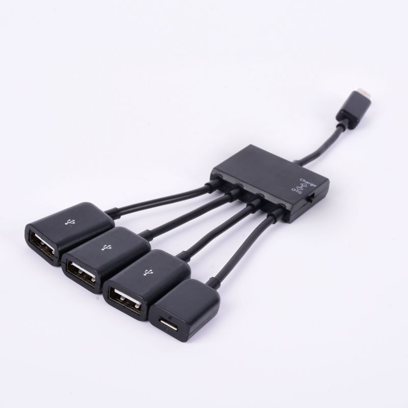 multifunctionele USB 2.0 4 in 1 Micro USB Host OTG Lading Hub Cord Adapter Splitter voor Android smartphones Tablet Zwart Kabel