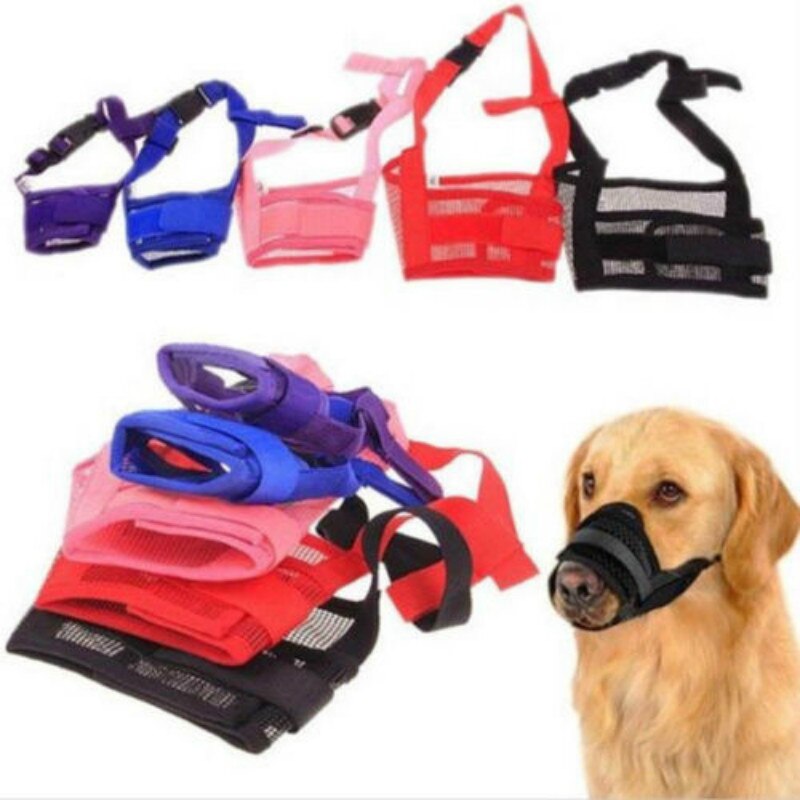 SOFT Nylon Adjustable ANTI Bite Bark DOG SAFETY MUZZLE Breathable Mesh MUZZEL