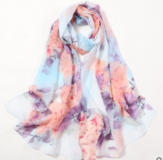 Beach flower print Georgette chiffon scarf silk square hijab cool shawl ladies foulard femme Scarves hair bufanda mujer: 2