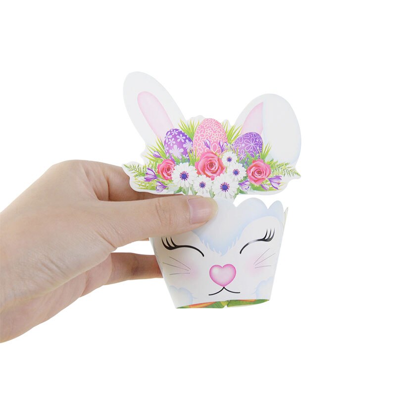 12pcs/set Cute Rabbit Paper Cupcake Wrapper Easter Bunny Cake Toppers Year Kids Birthday Party Cake Decorations