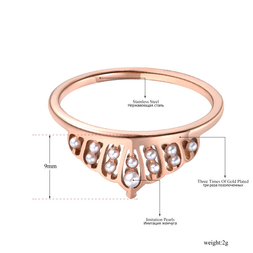 Lokaer titane acier inoxydable blanc perle couronne bague à la en or Rose anniversaire anneaux de mariage bijoux pour femmes filles R19090