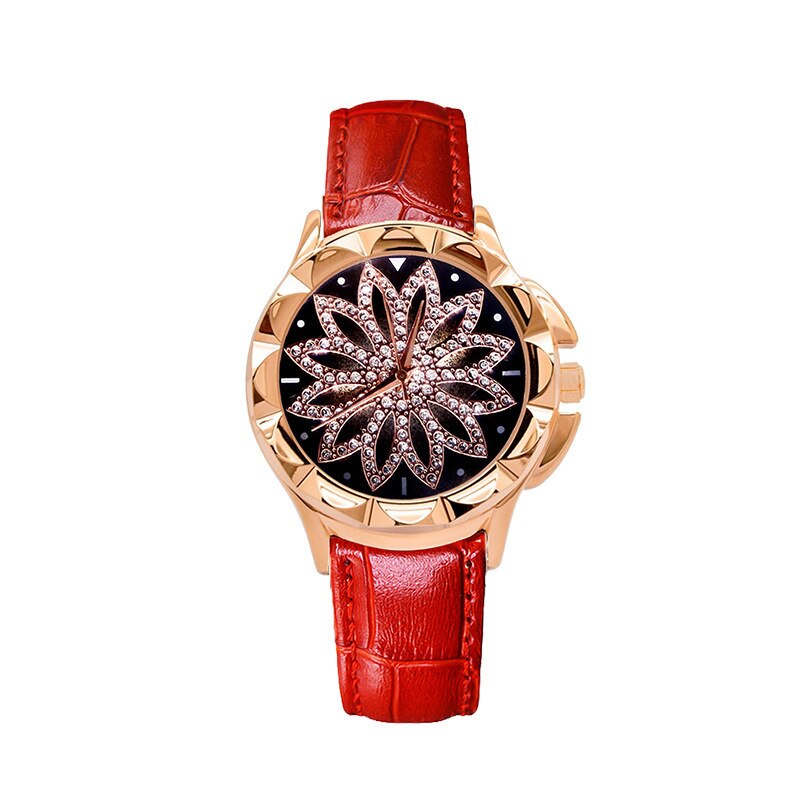 1PCs Rhinestone Women Quartz Watches Ladies Watch Leather Big Dial Crystal Diamond Flower Clock Bracelet Wrist Watch