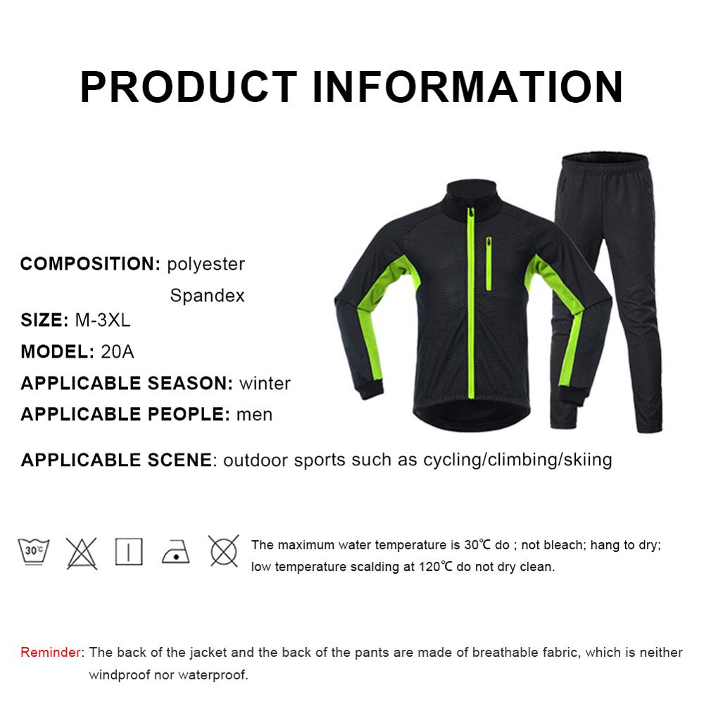 Arike Mannen Winter Thermische Fietsen Jas Set Winddicht Waterdicht Warm Bike Jacket Mtb Broek Fiets Pak Fietsen Kleding 20A