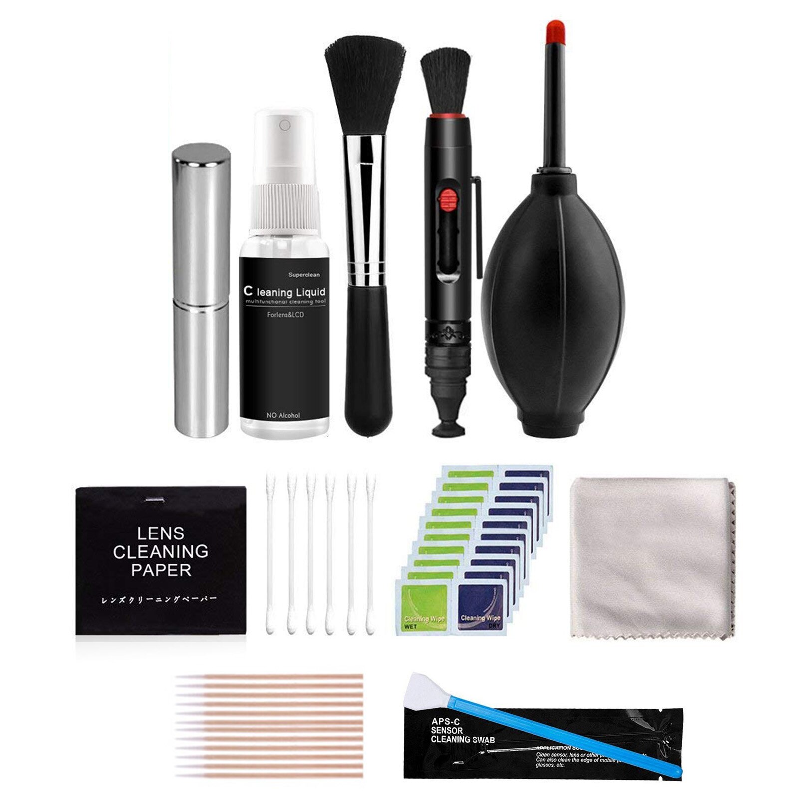 Camera Cleaning Kit Sensor Cleaning Kit with Air Blower APS-C Cleaning Swabs Cleaning Pen Cleaning Cloth for Camera Phone Laptop