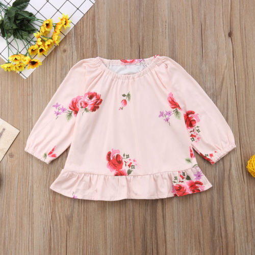 Pasgeboren Baby Kids Baby Meisje Tops Blouse Bloemen Herfst Lange Mouw Roze Ronde Hals Top