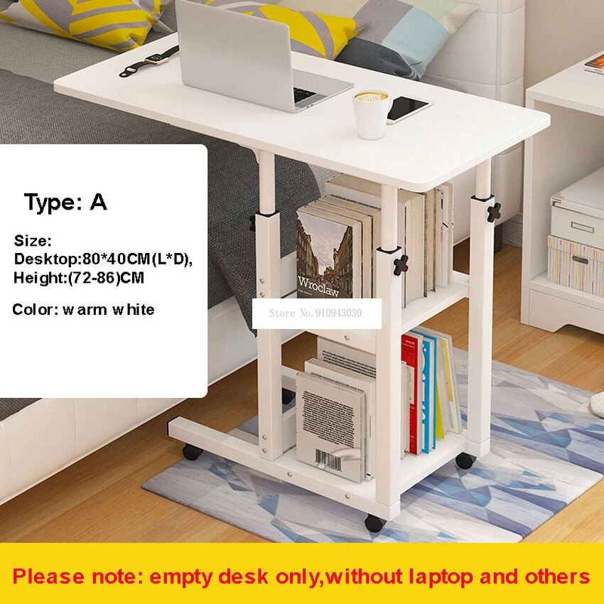 Movable Simple Laptop Table Wood Desktop Height Adjustable Bed Sofa Side Computer Notebook Laptop Desk Table Iron Frame: Type A warm white