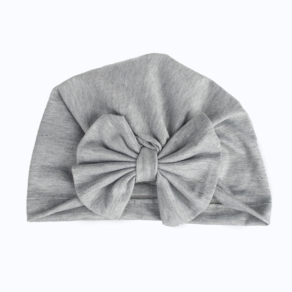 PUDCOCO Mädchen Jungen Baby Kind Bowknot Einfarbig Stretchy Turban Casual Hut Haar Kopf Wrap Kappe: Grau