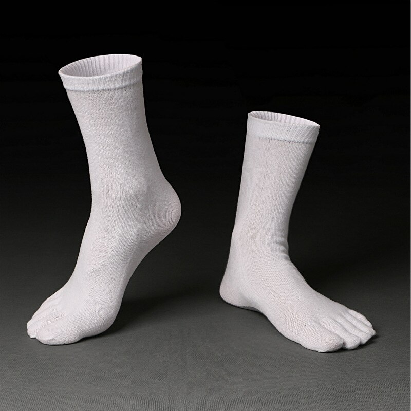 1 Pair Summer Breathable Men's Cotton Toe Socks Pure Sports Basketball Five Finger Socks: White