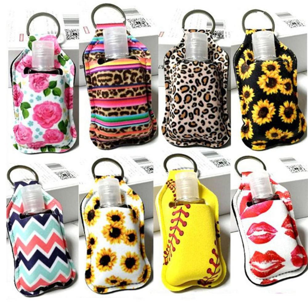 Hand Sanitizer Travel Bottle with leather case Refillable Containers 30ml Flip Cap Reusable empty bottles with Keychain Carrier
