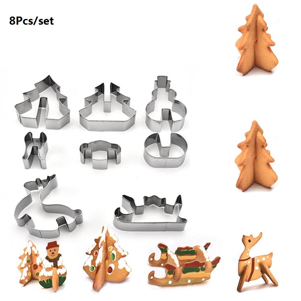 4/8/10/24Pcs Rvs Mini Cookie Cutter Set Biscuit Cookie Mold Kerst Gebak Snijders slicers Decoratie Bakken Tools: 8pcs