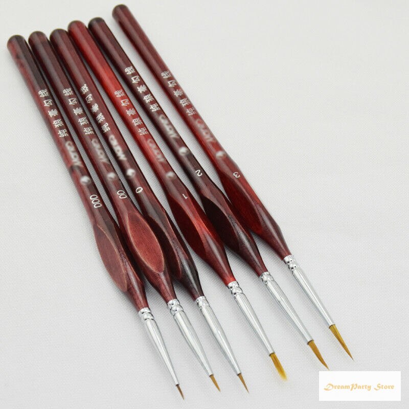 6PCS Pro Artist Miniature Paint Brush Set 000, 00, 0, 1, 2, 3 Art Model Maker