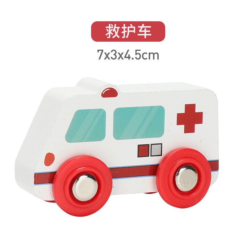 Children&#39;s Toy car magnetic wooden scene car fire truck car ambulance compatible wooden BR train children&#39;s toys W2: ambulance