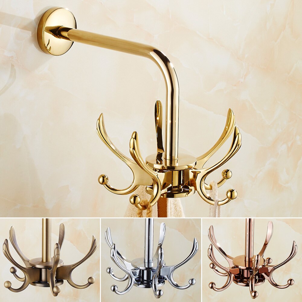 Slaapkamer Beweegbare Kleding Haak Europese Stijl Haak Kledingrek Muur Opknoping Enkele Haak Gouden Antieke Jas Rack Roterende