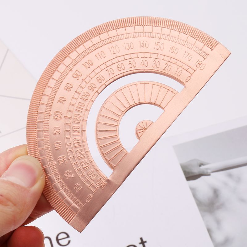Transportador Retro de cobre, regla semicírculo, medición de dibujo, Herramientas de geometría matemática para estudiantes, papelería