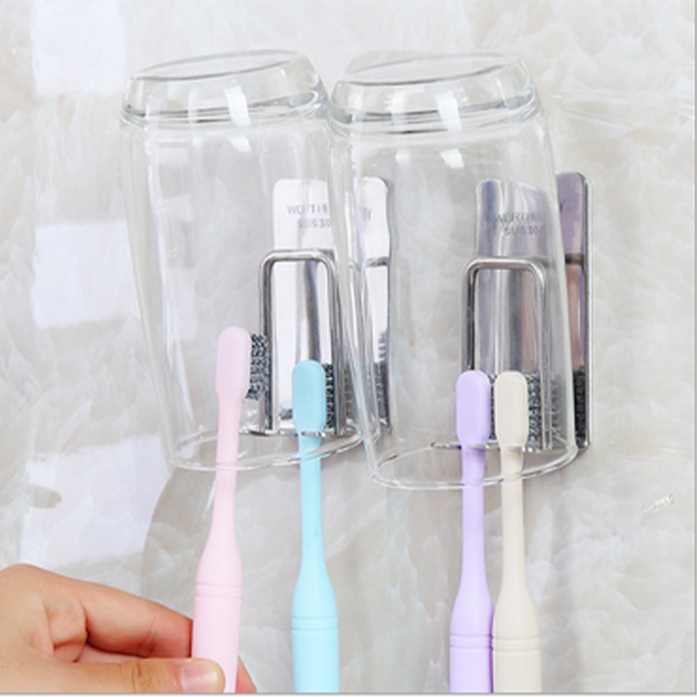 2 uds. Soporte de la taza que cuelga en la pared punzón gratis 304 de acero inoxidable soporte de cepillo de dientes de succión soporte de uñas juego de tazas