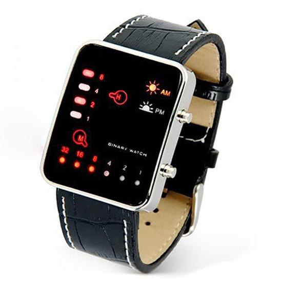 Mannen Mode Horloge Sport Digitale Binaries Led Display Faux Lederen Band Polshorloge Reloj Hombre Часы Мужские Наручные