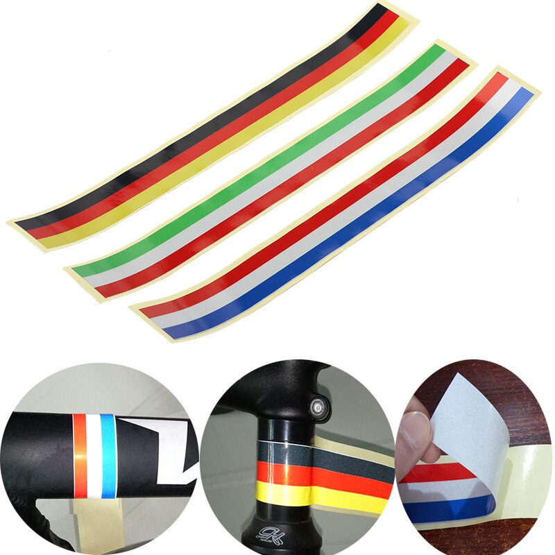 1pc polkupyörän rungon koristetarra 3- väriä lippu hana heijastava tee itse mtb pyörä modifioitu tarra pyöräily runko tarra